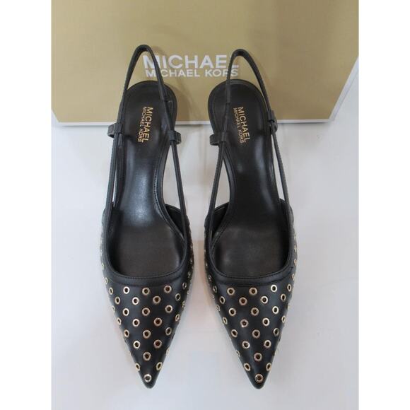 Michael Kors Alora Pointed Toe Mid Heel Slingback Sandals Pumps Black - Picture 4 of 6
